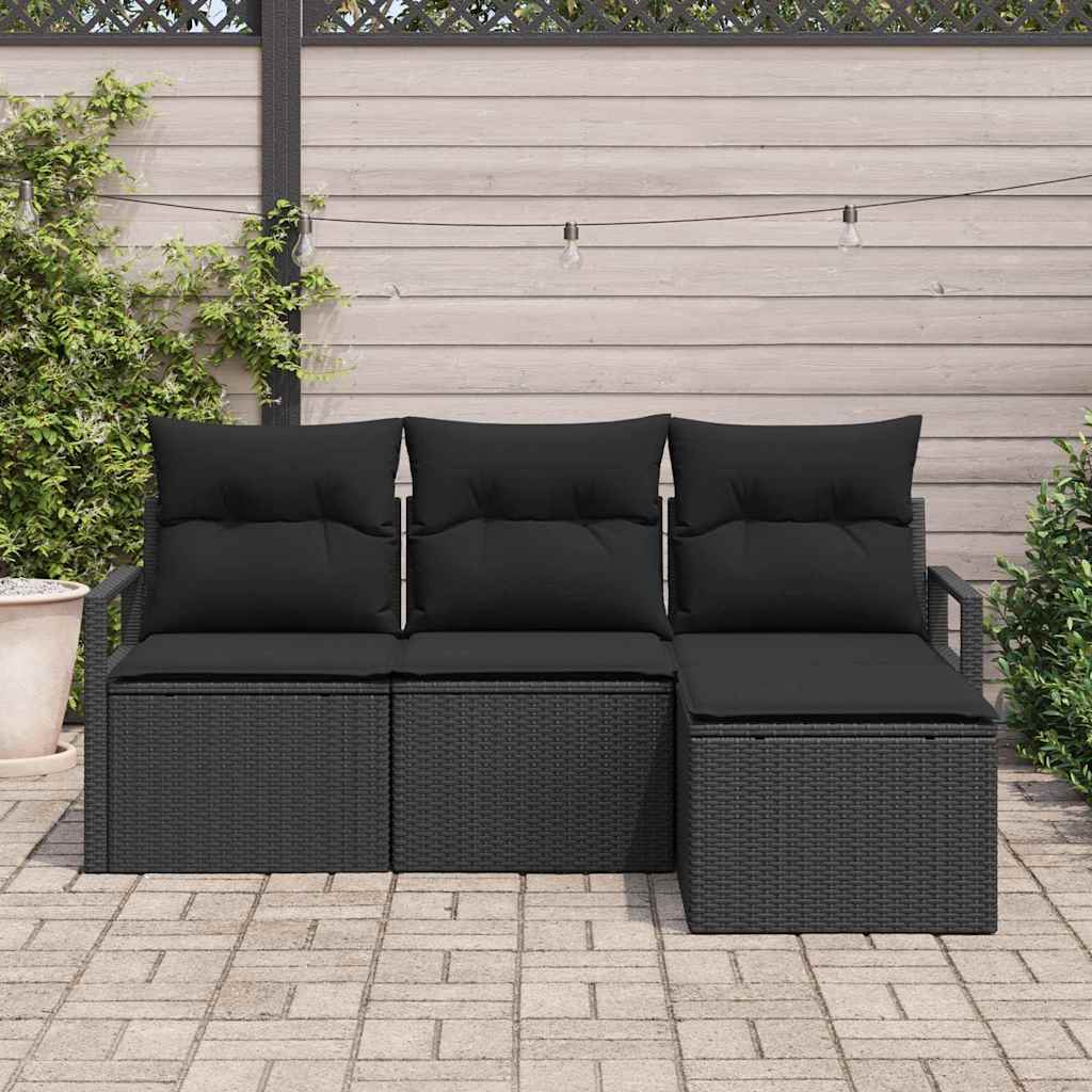 Bankstel 4 st Zwart poly rattan