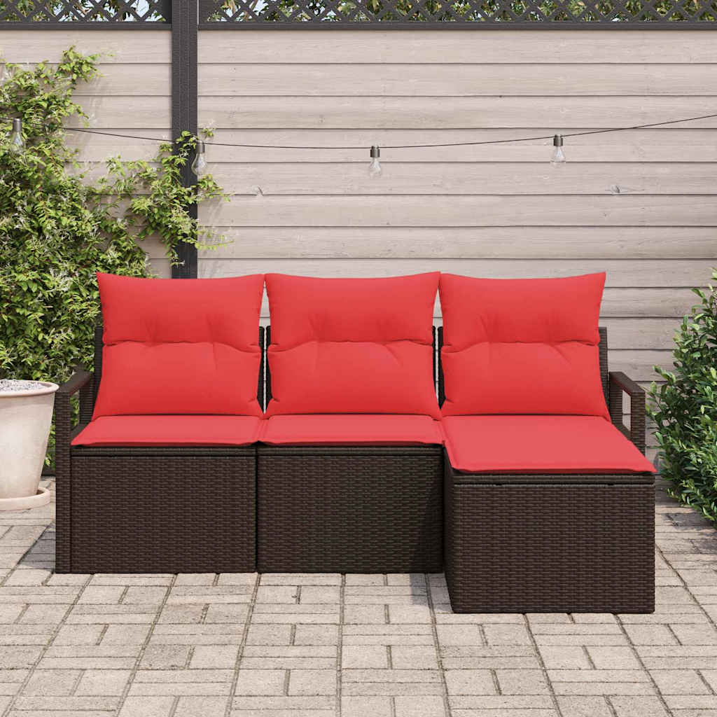 Bankstel 4 st Bruin en Rood poly rattan