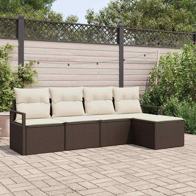 Bankstel 5 st Bruin en Crème poly rattan