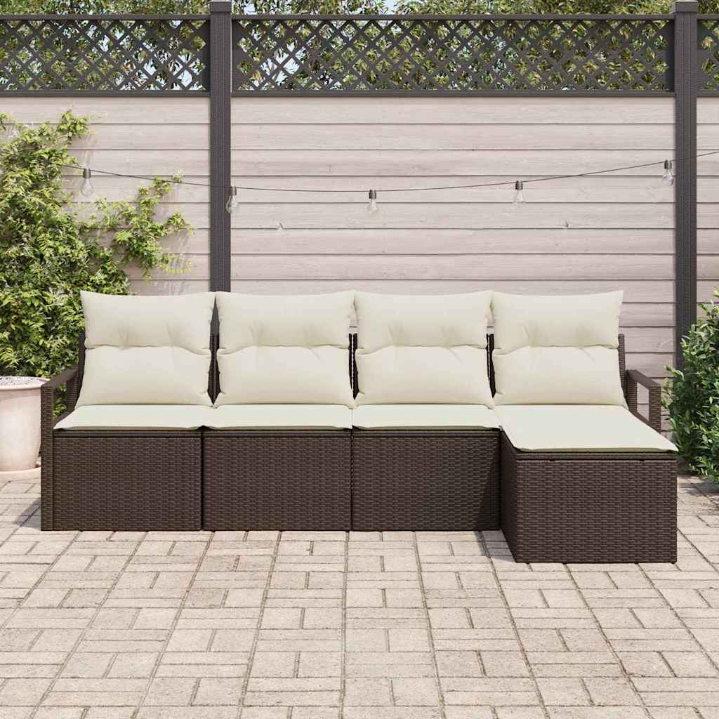 Bankstel 5 st Bruin en Crème poly rattan