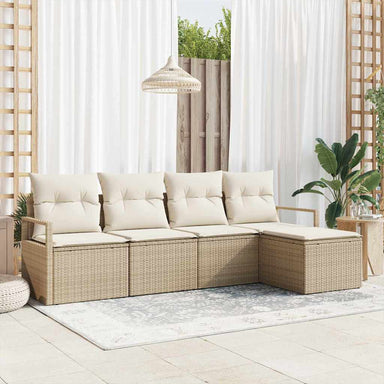 Bankstel met kussen met opslag 5 pcs Beige en Crème poly rattan
