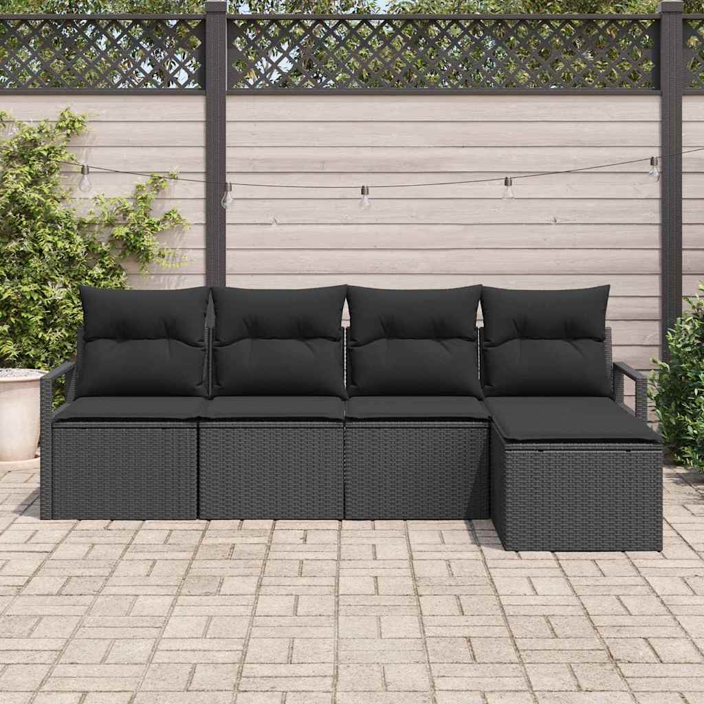 Bankstel 5 st Zwart poly rattan