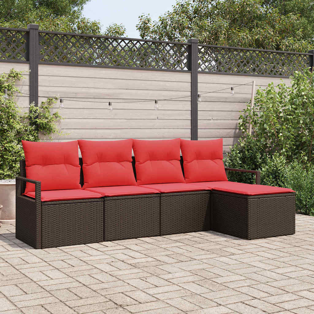 Bankstel 5 st Bruin en Rood poly rattan