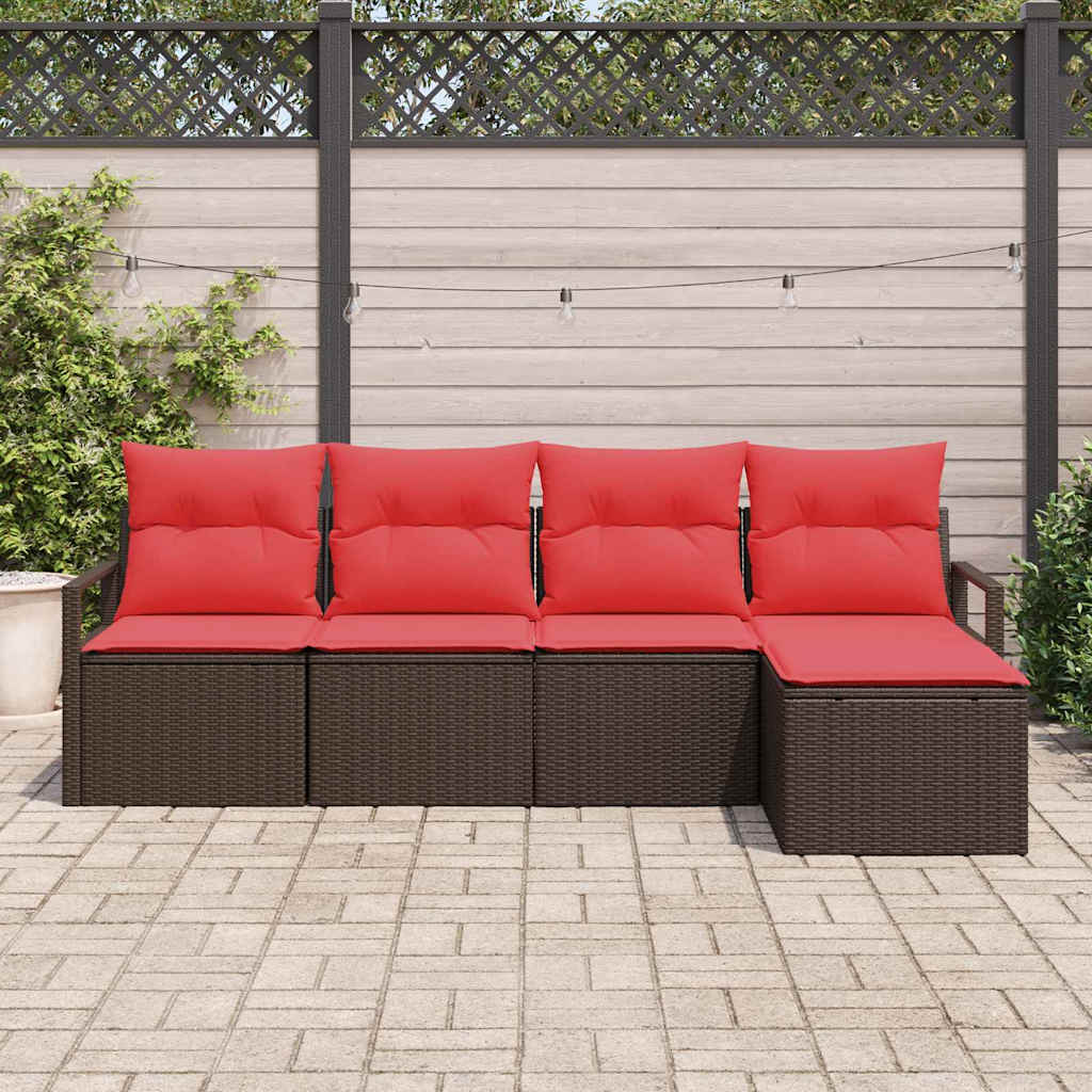 Bankstel 5 st Bruin en Rood poly rattan
