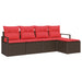 Bankstel 5 st Bruin en Rood poly rattan