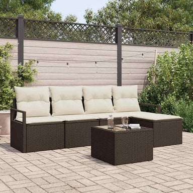 Bankstel 6 st Bruin en Crème poly rattan