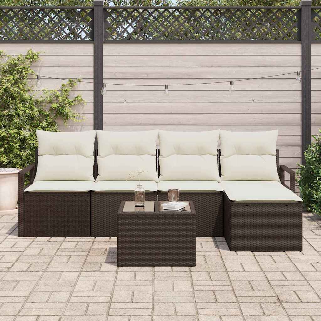 Bankstel 6 st Bruin en Crème poly rattan