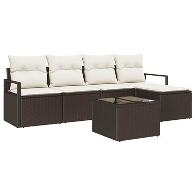 Bankstel 6 st Bruin en Crème poly rattan