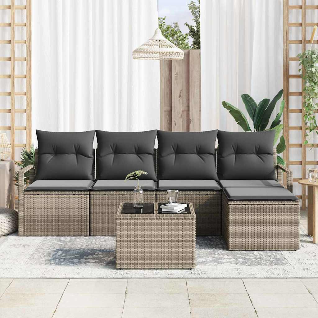 Bankstel 6 st Lichtgrijs poly rattan
