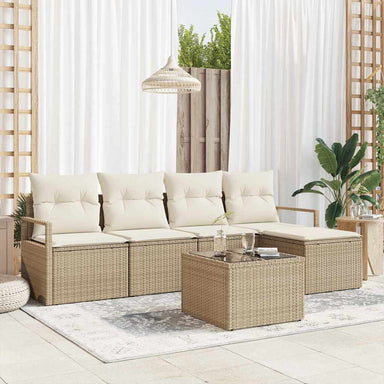 Bankstel met kussen met opslag 6 pcs Beige en Crème poly rattan