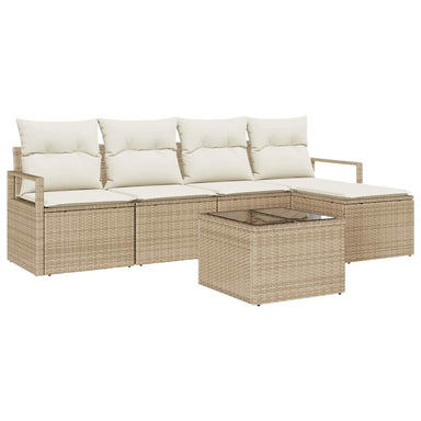 Bankstel met kussen met opslag 6 pcs Beige en Crème poly rattan