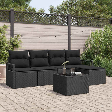 Bankstel 6 st Zwart poly rattan