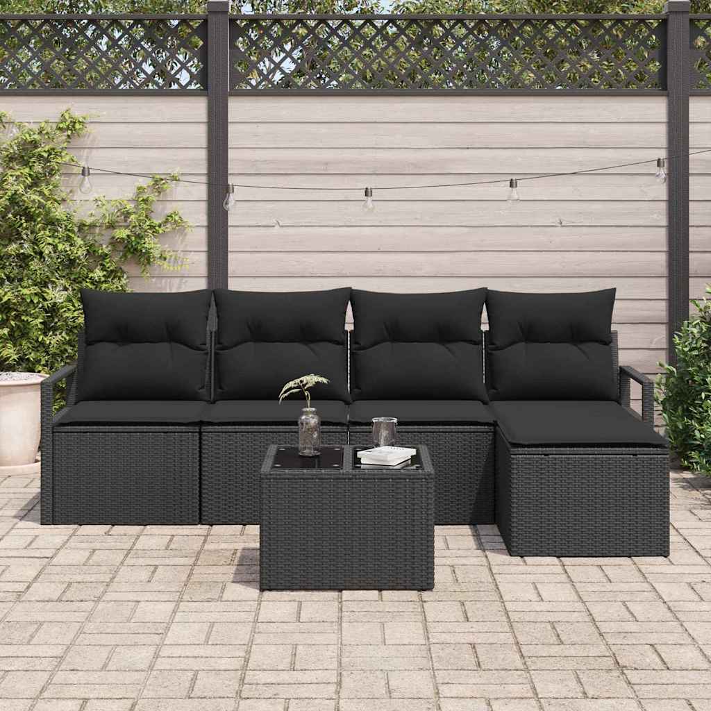 Bankstel 6 st Zwart poly rattan