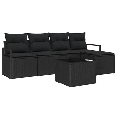 Bankstel 6 st Zwart poly rattan