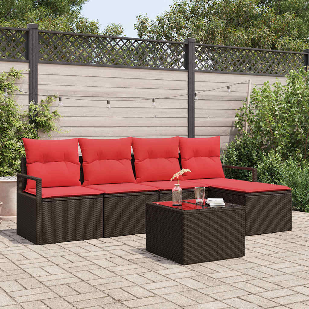 Bankstel 6 st Bruin en Rood poly rattan