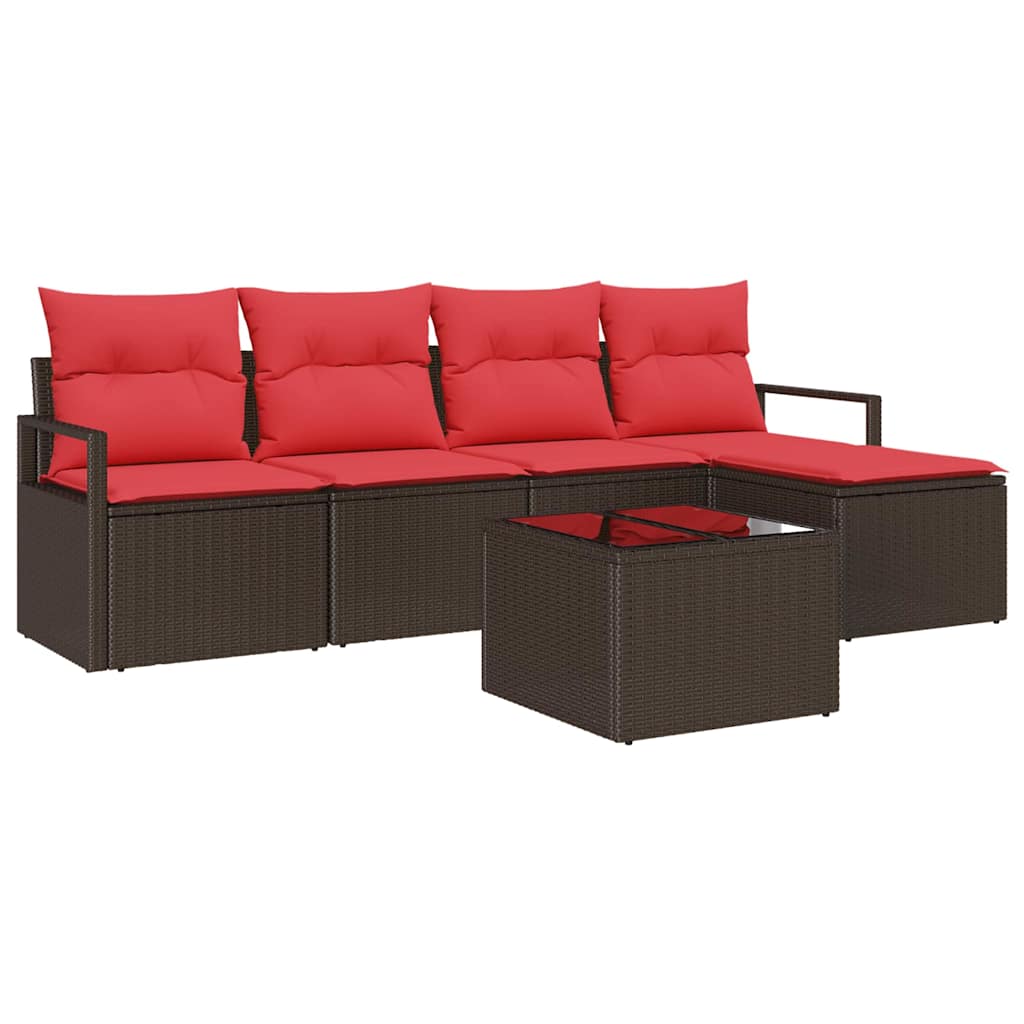 Bankstel 6 st Bruin en Rood poly rattan