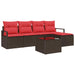 Bankstel 6 st Bruin en Rood poly rattan