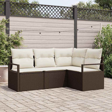 Bankstel 4 st Bruin en Crème poly rattan