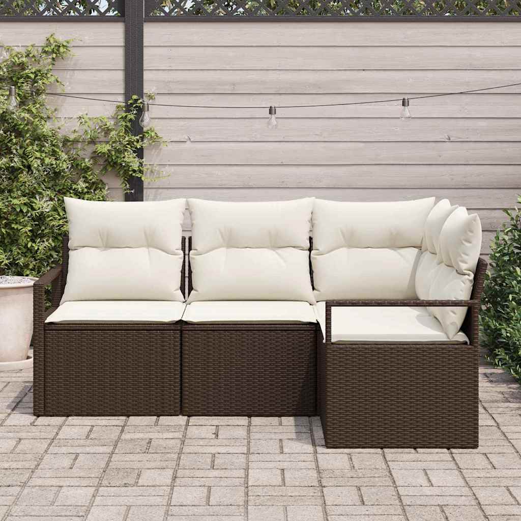 Bankstel 4 st Bruin en Crème poly rattan