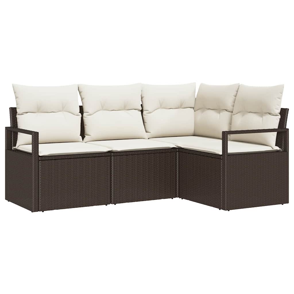 Bankstel 4 st Bruin en Crème poly rattan