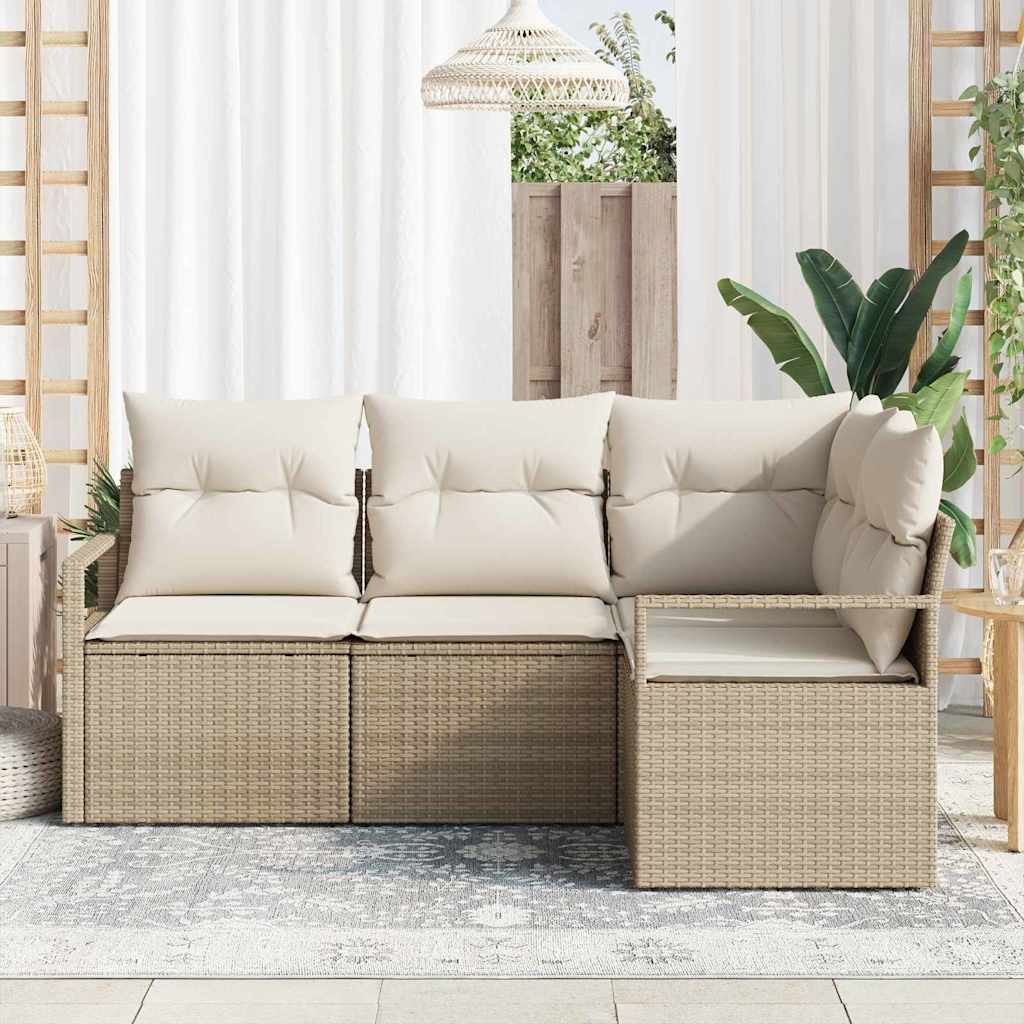 Bankstel 4 st Beige en Crème poly rattan