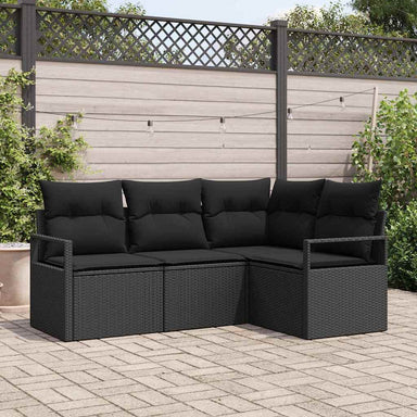 Bankstel 4 st Zwart poly rattan