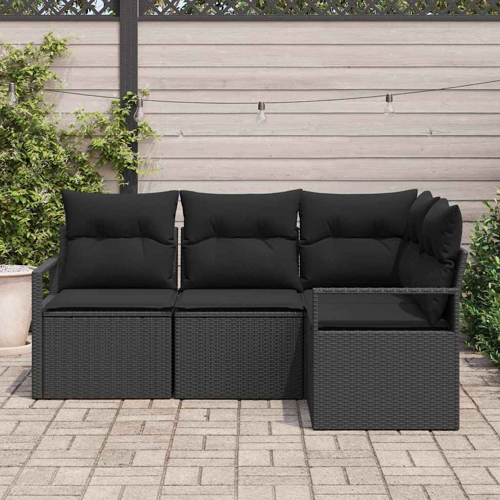 Bankstel 4 st Zwart poly rattan