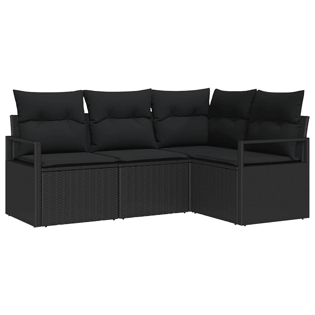 Bankstel 4 st Zwart poly rattan