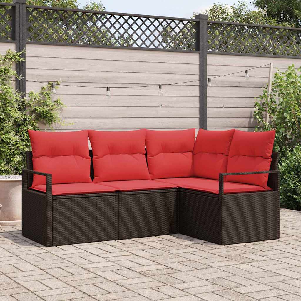 Tuinbankenset 4 st Bruin en Rood poly rattan