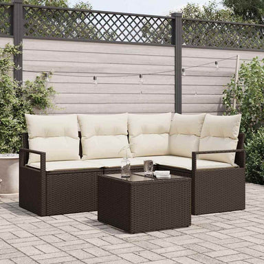 Bankstel 5 st Bruin en Crème poly rattan