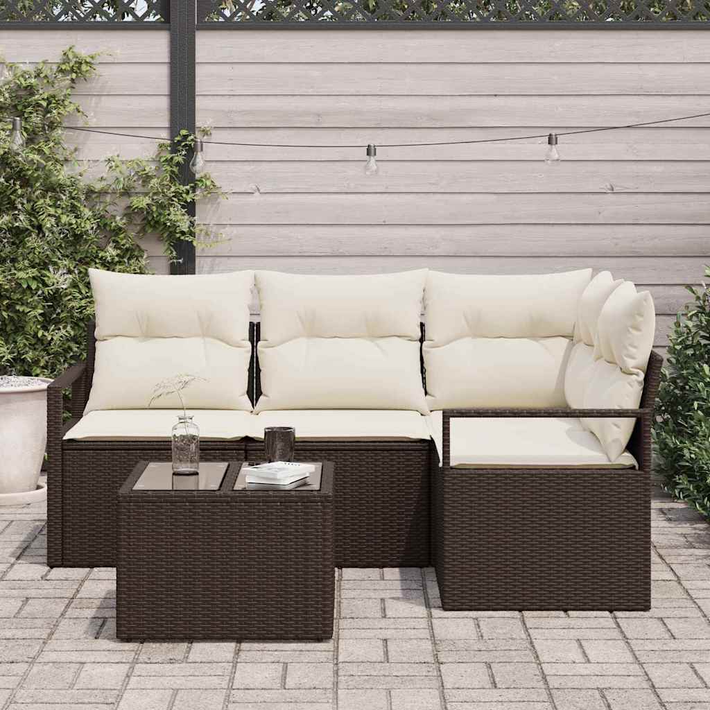 Bankstel 5 st Bruin en Crème poly rattan