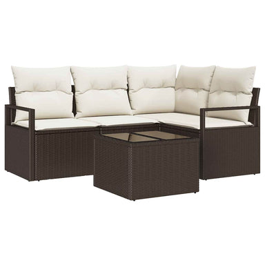 Bankstel 5 st Bruin en Crème poly rattan