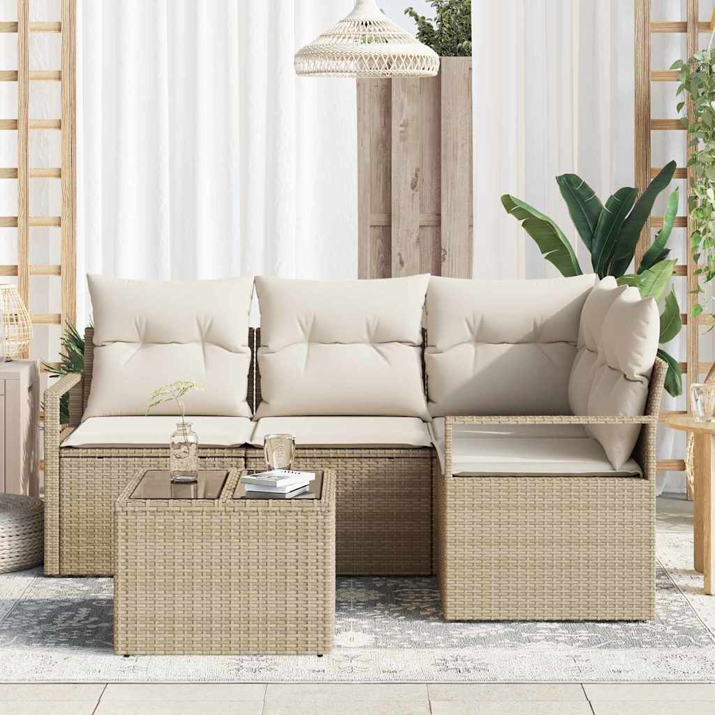Bankstel 5 st Beige en Crème poly rattan