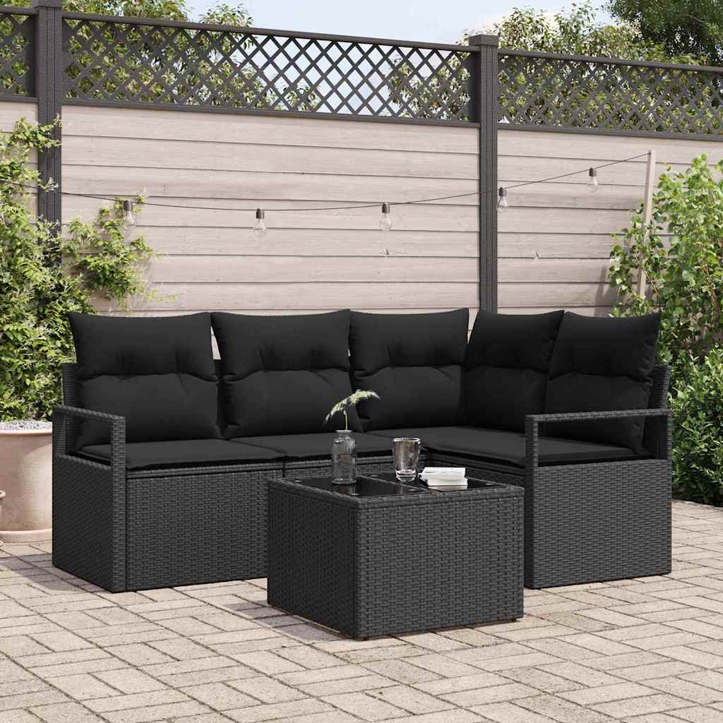 Bankstel 5 st Zwart poly rattan