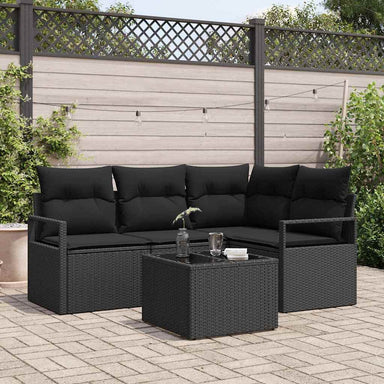 Bankstel 5 st Zwart poly rattan