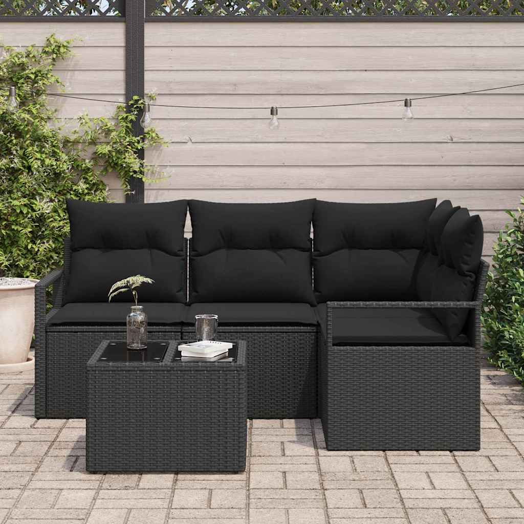 Bankstel 5 st Zwart poly rattan