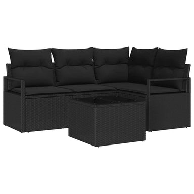 Bankstel 5 st Zwart poly rattan