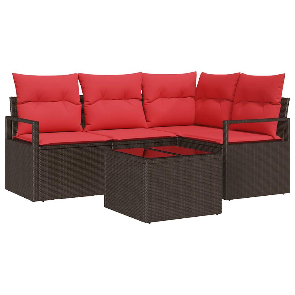 Tuinbankenset 5 st Bruin en Rood poly rattan