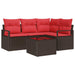 Tuinbankenset 5 st Bruin en Rood poly rattan