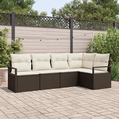 Tuinbankenset 5 st Bruin en wit poly rattan