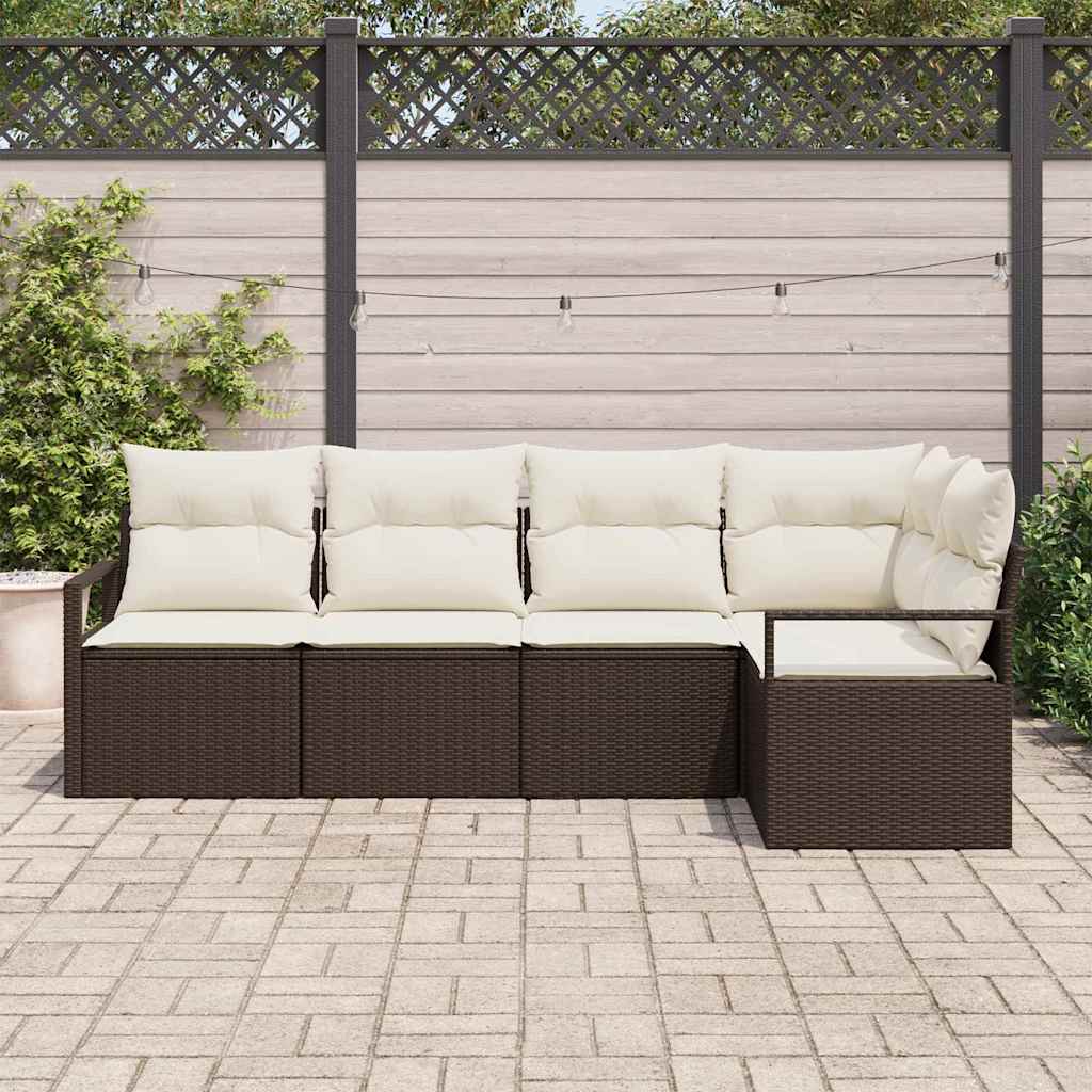 Tuinbankenset 5 st Bruin en wit poly rattan