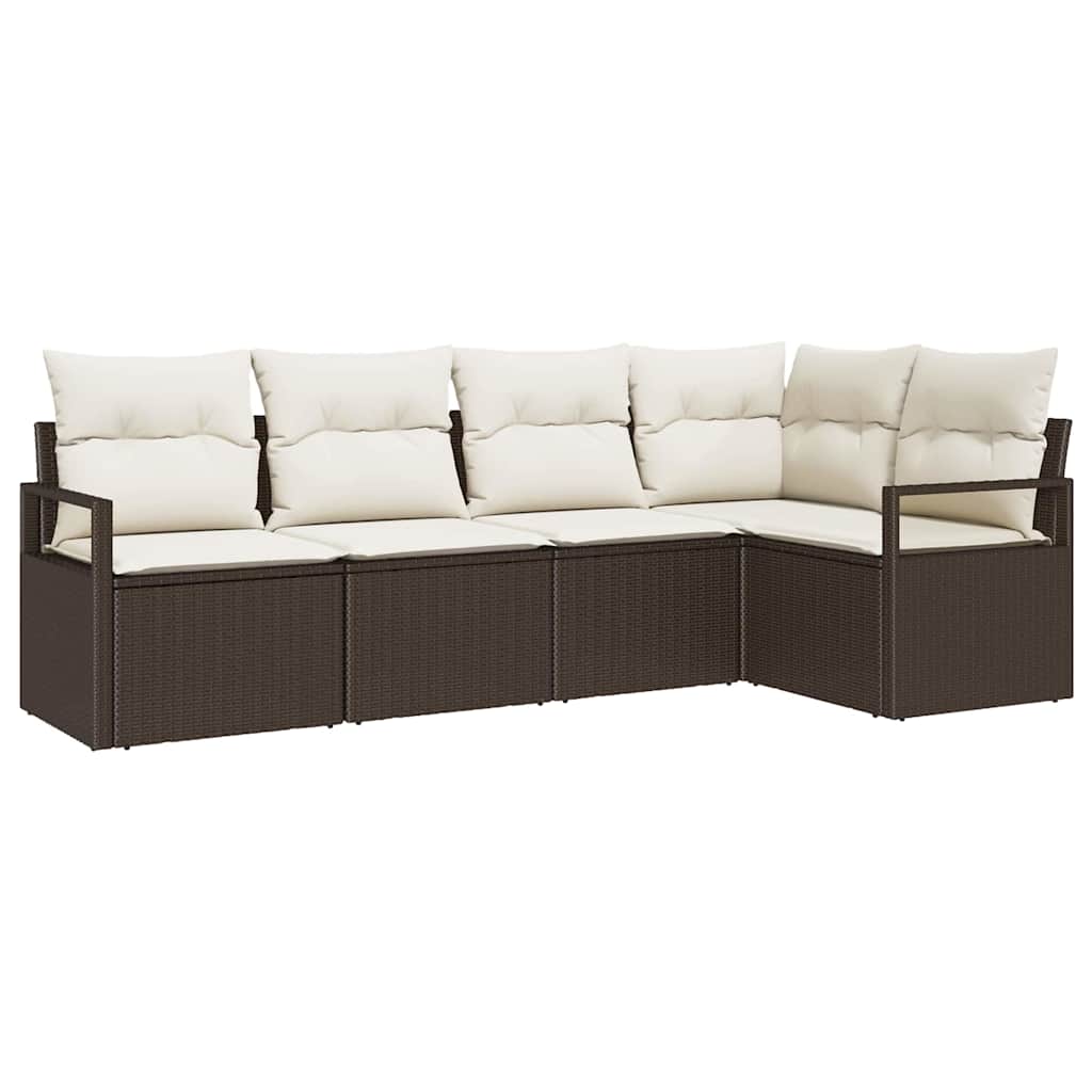 Tuinbankenset 5 st Bruin en wit poly rattan