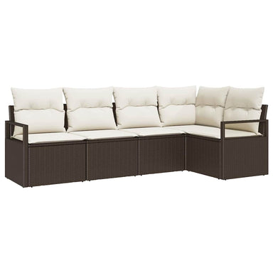Tuinbankenset 5 st Bruin en wit poly rattan