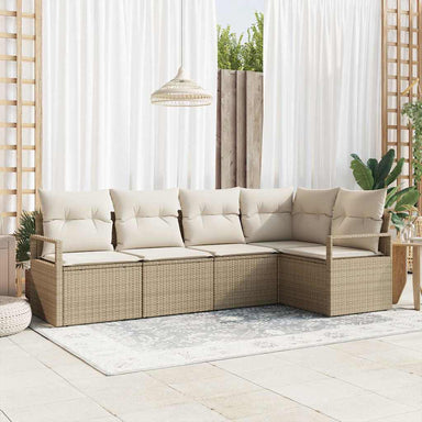 Tuinbankenset 5 st Beige en Wit poly rattan