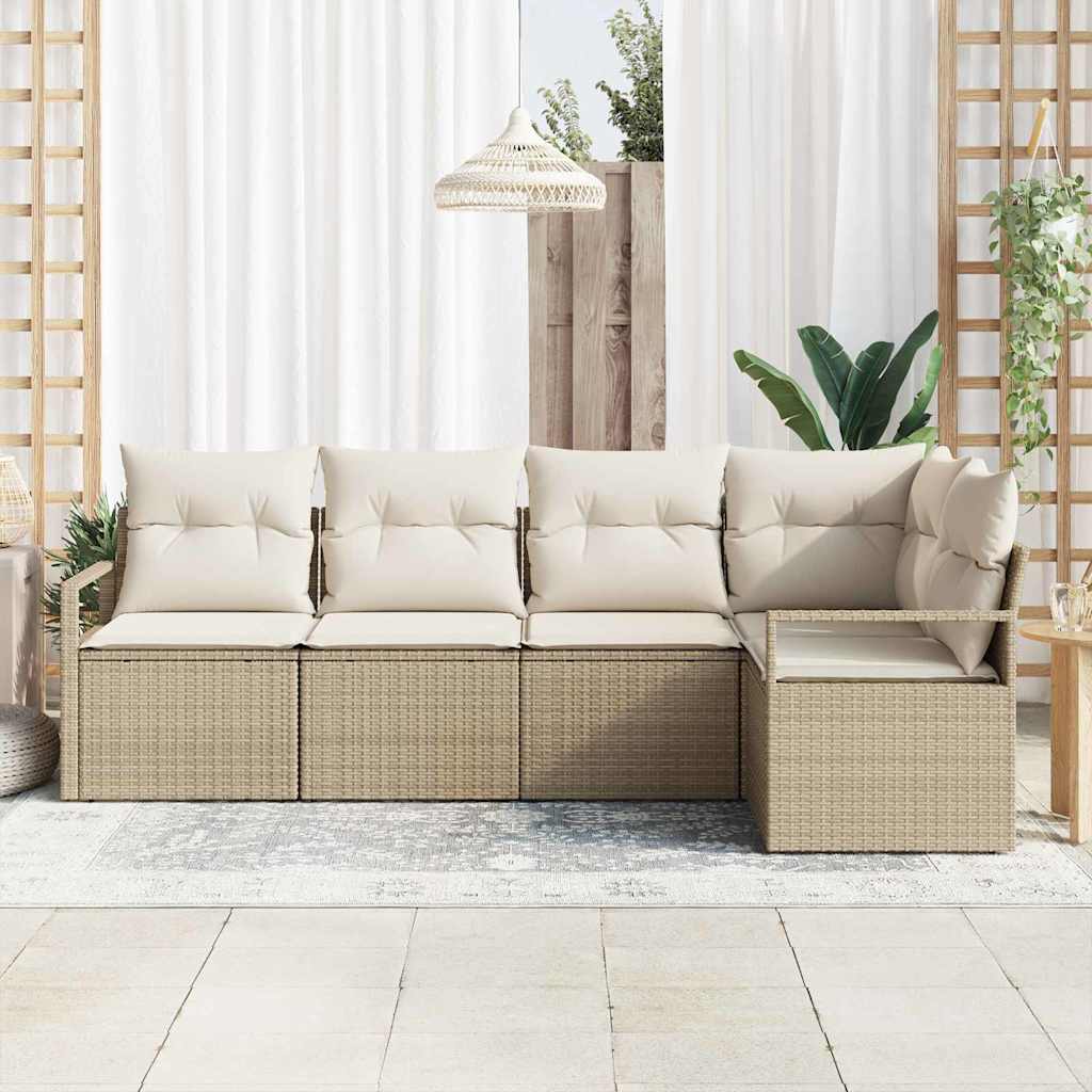 Tuinbankenset 5 st Beige en Wit poly rattan