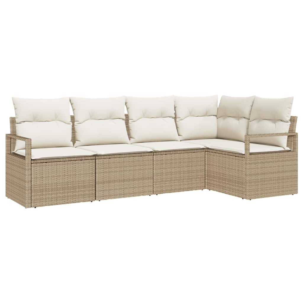 Tuinbankenset 5 st Beige en Wit poly rattan