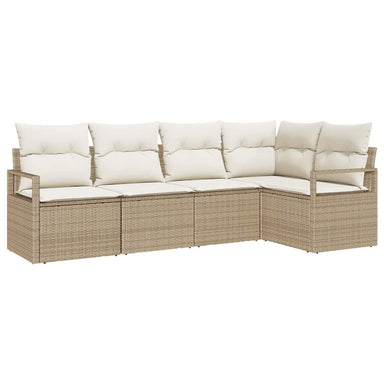 Tuinbankenset 5 st Beige en Wit poly rattan