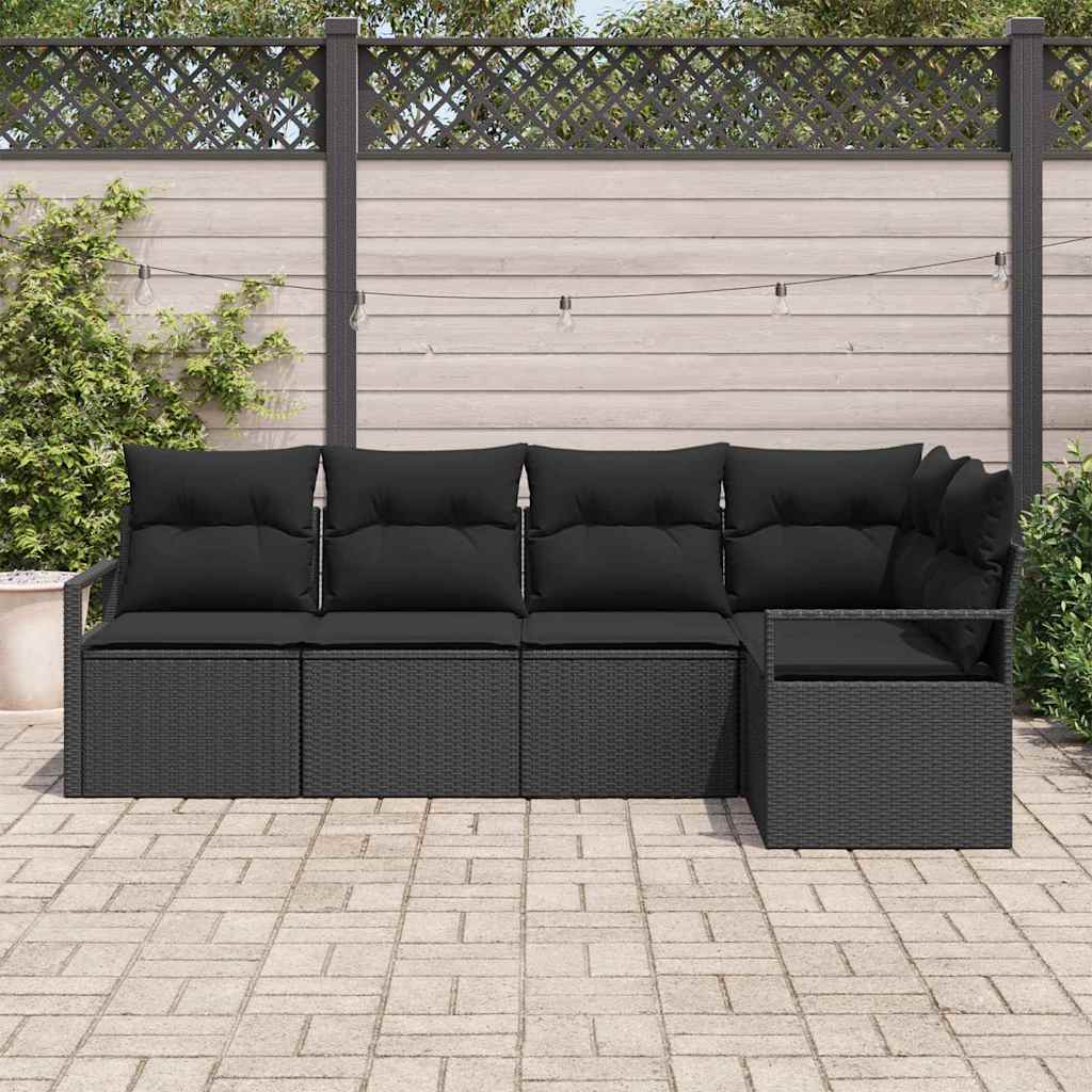 Tuinbankenset 5 st Zwart poly rattan