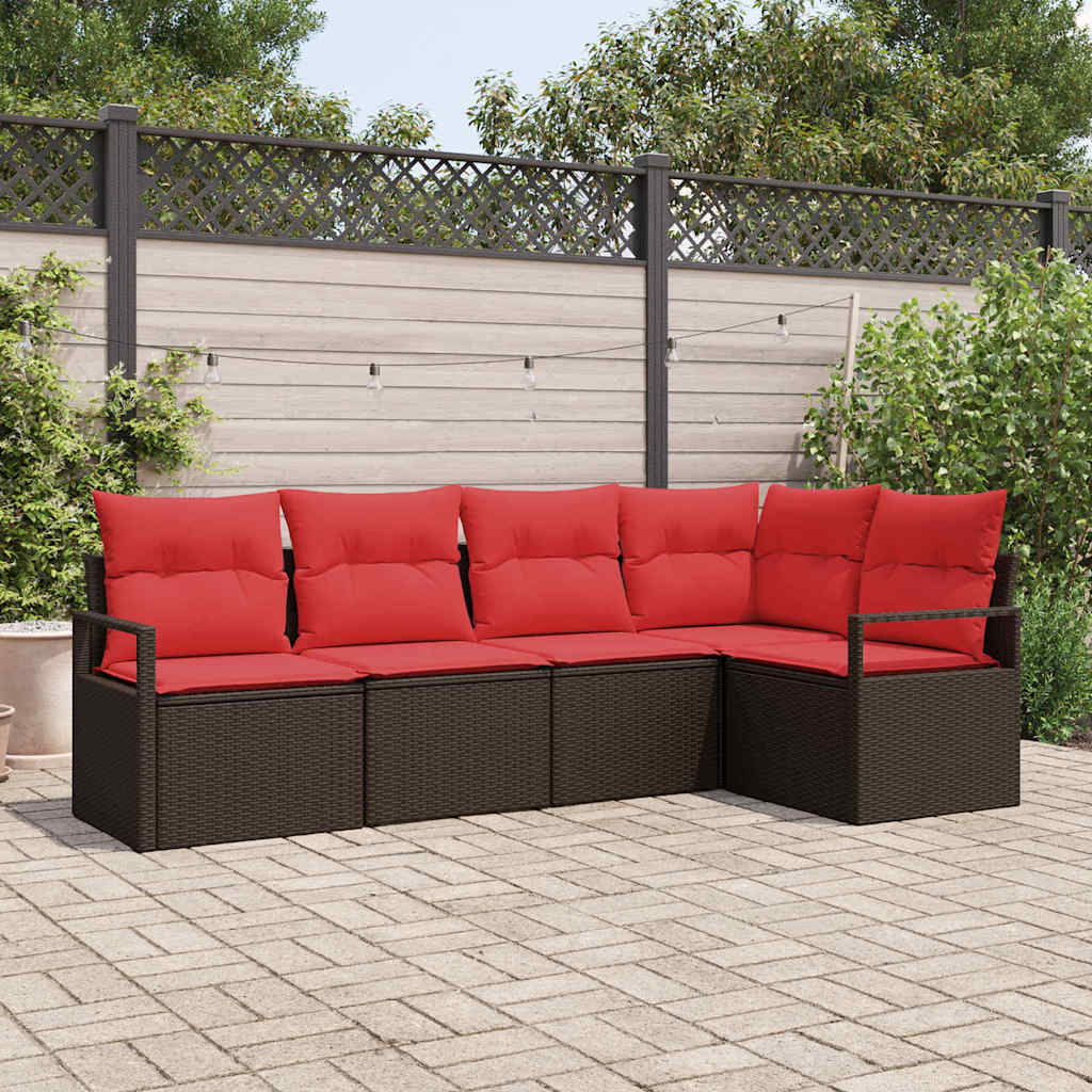Tuinbankenset 5 st Bruin en Rood poly rattan
