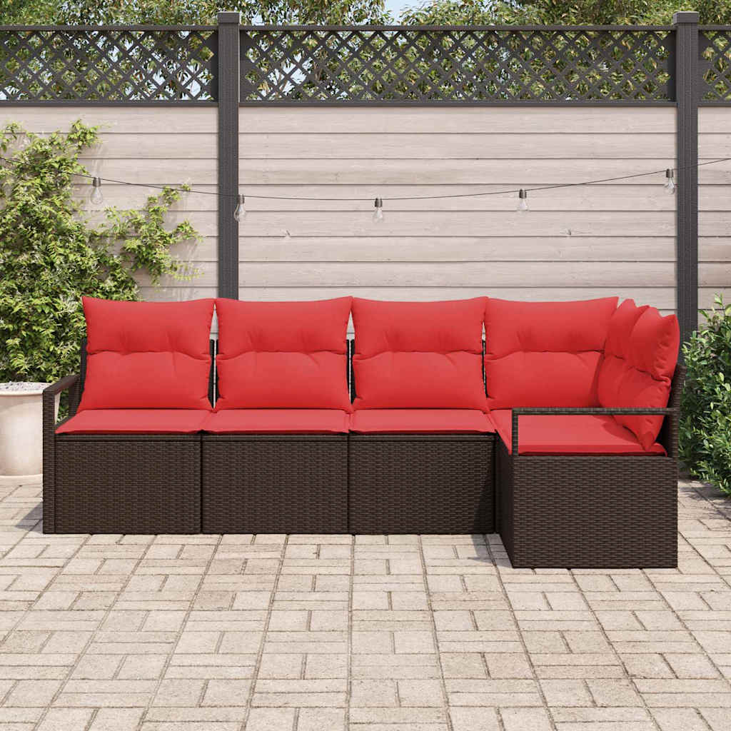 Tuinbankenset 5 st Bruin en Rood poly rattan